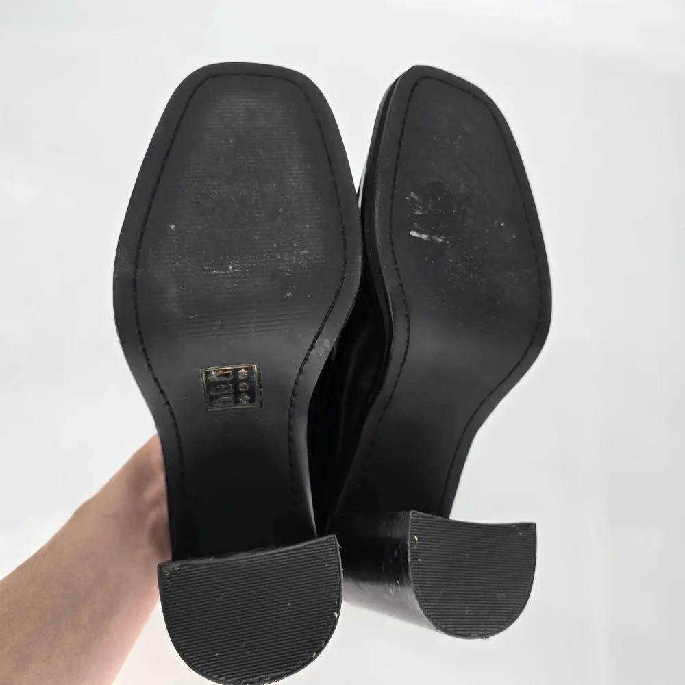 Boden iris snaffle heeled loafers black chunky with gold buckls front rounded 41